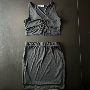 Never Worn Black Ring-Detail Crop Top & Pencil Skirt Set Almost Famous Large
